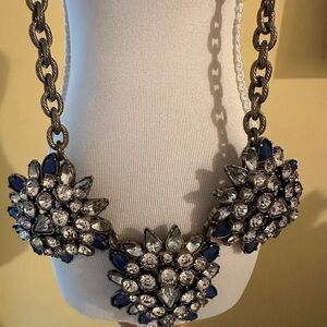 Loft Ann Taylor Crystal  Chunky Blue, Clear crystal  statement necklace EUC